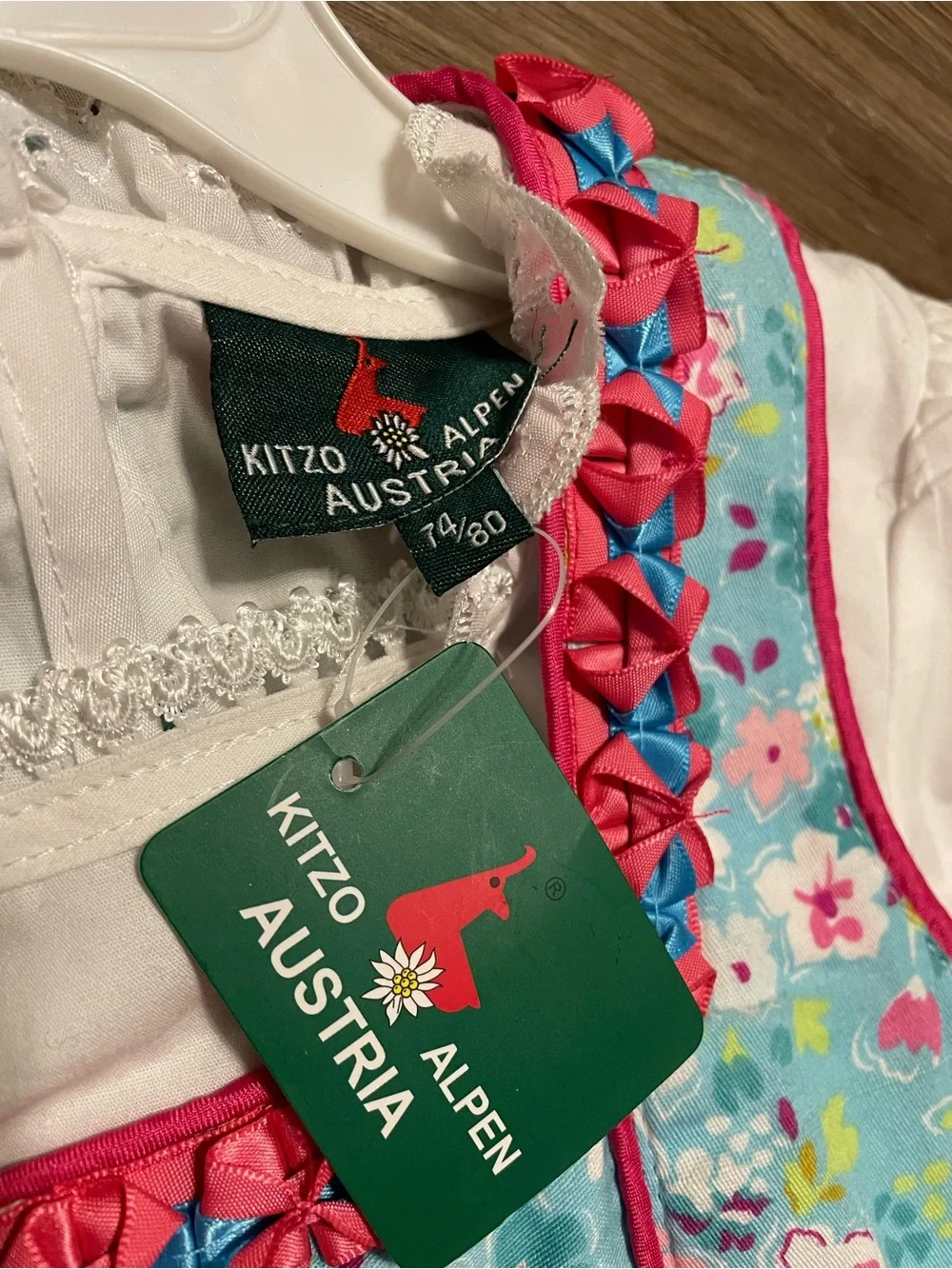 NWT Girls Authentic Pink and Blue Dirndl Costume - Austrian Octoberfest